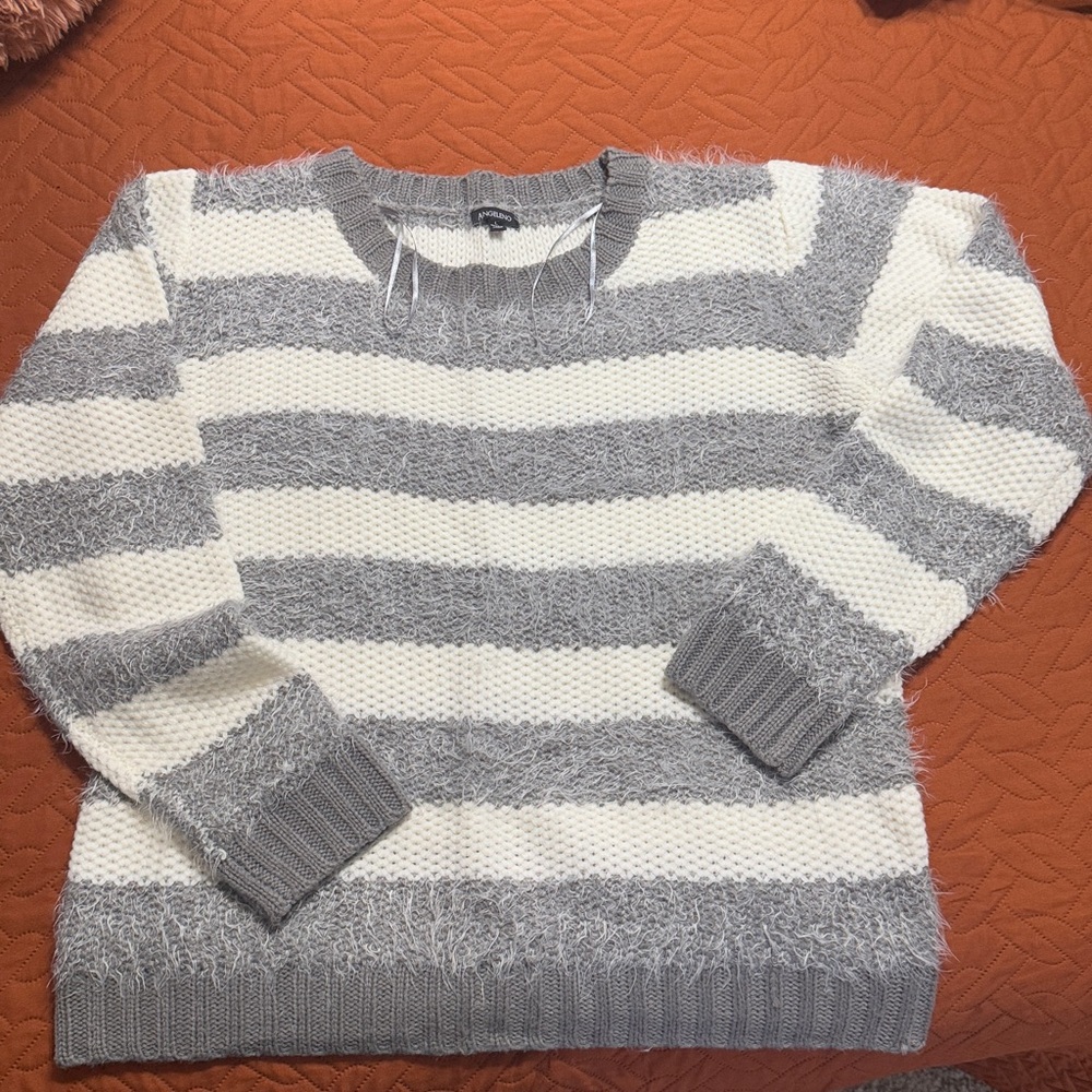 Angeleno grey and white striped whisker  crewneck sweater Size US L.
